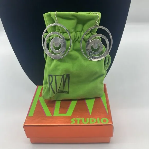 Robert Lee Morris RLM Studio Earrings 925 Silver Swirl Moon Dangle Drop Hook VTG - Picture 4 of 7